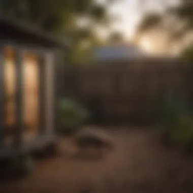 A homeowner observing a possum from a safe distance in the backyard.
