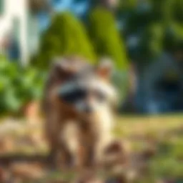 Raccoon inspecting backyard