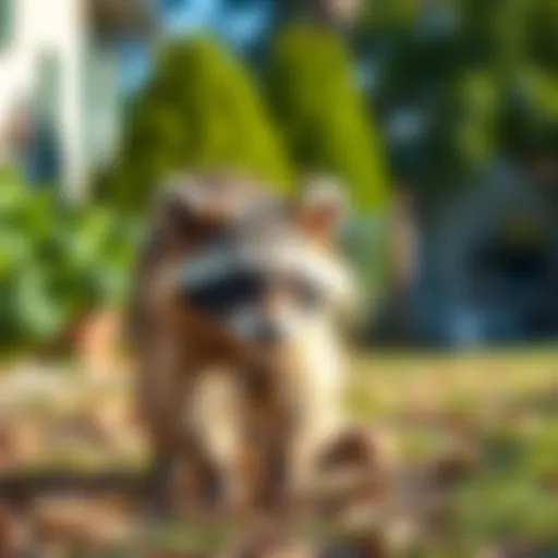 Raccoon inspecting backyard