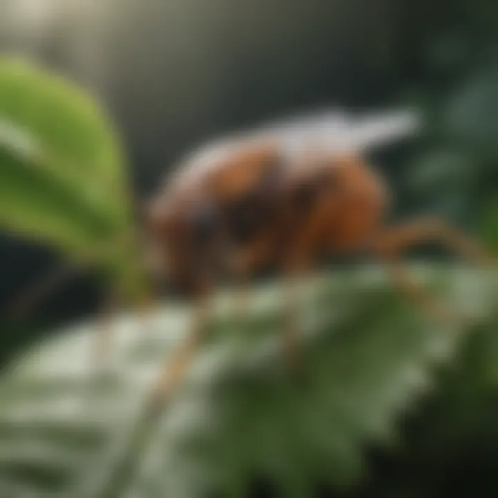 A close-up view of an alpine flea on foliage