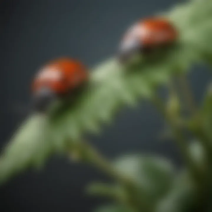 A close-up of beneficial insects like ladybugs on plants.