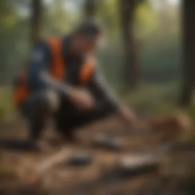 Wildlife management professional assessing a trapping site