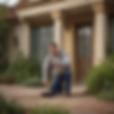 A professional pest control technician inspecting a residential property