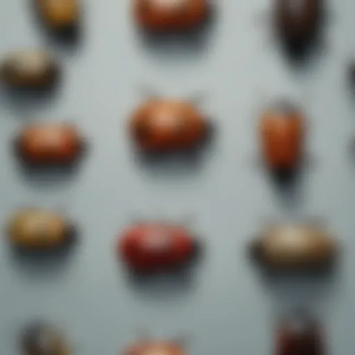 Close-up view of various beetle species commonly found in homes