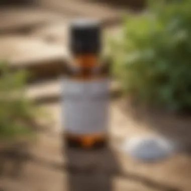 Natural remedies for pest control displayed on a wooden table, including essential oils and diatomaceous earth.