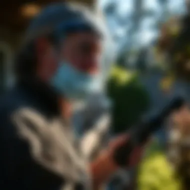 A homeowner inspecting their property for pests