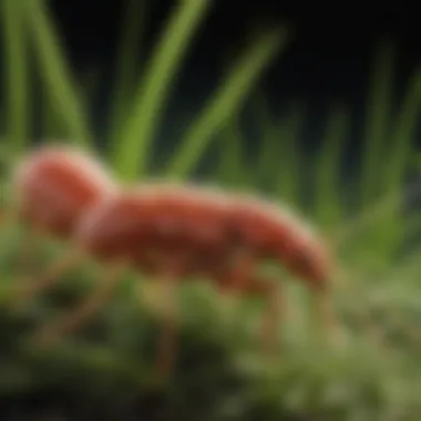 Close-up of chigger mites on grass