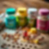 Close-up of various ant bait formulations on a wooden surface