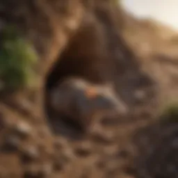 Detailed view of a rat burrow entrance in soil
