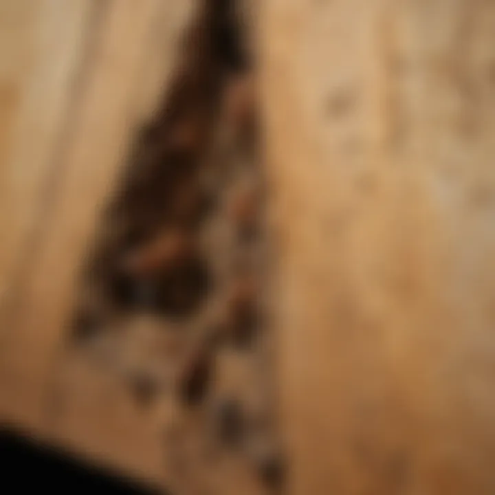 Close-up view of termite damage in wood