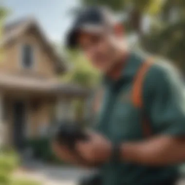 Professional Pest Control Inspection A professional pest control technician inspecting a property