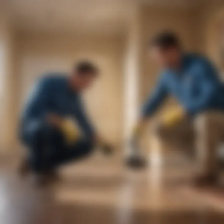 A professional pest control technician inspecting a home