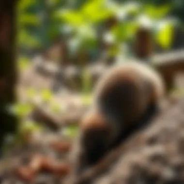 Illustration of natural mole repellents in a garden setting