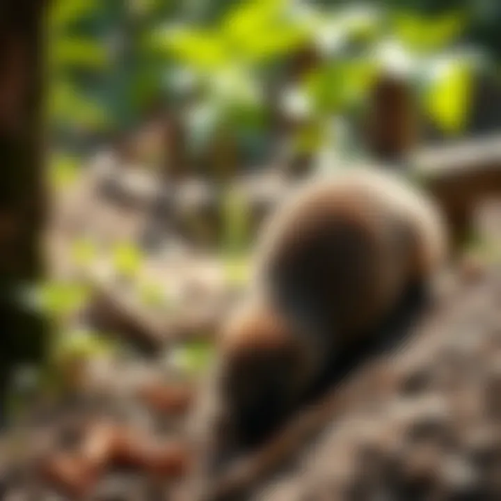 Illustration of natural mole repellents in a garden setting