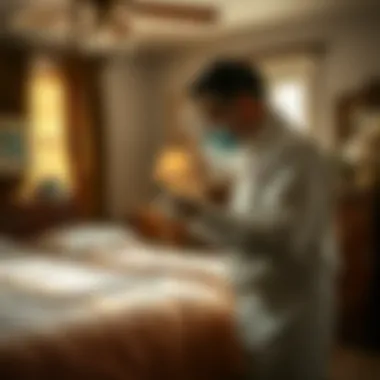 Terminix technician applying treatment in a bedroom