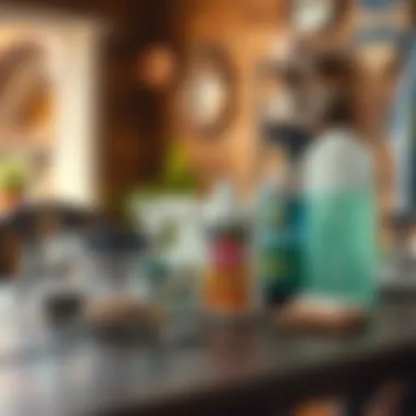 Eco-friendly pest control products on a wooden table