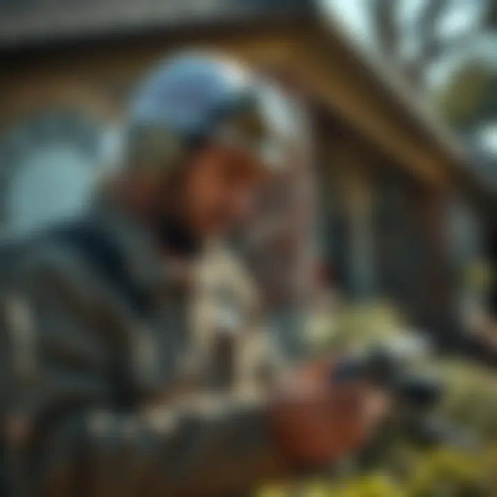 A professional pest control technician examining a property