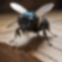 Close-up view of a carpenter bee on a wooden surface