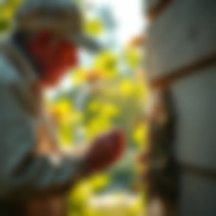 A homeowner inspecting a potential wasp nesting site
