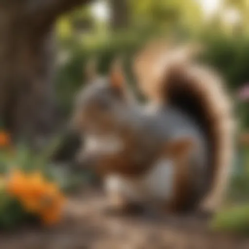 Close-up of squirrel inspecting a garden