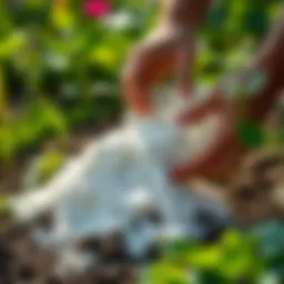 Diatomaceous earth applied in a garden setting.