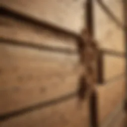 Exposed termite damage in wooden wall structure