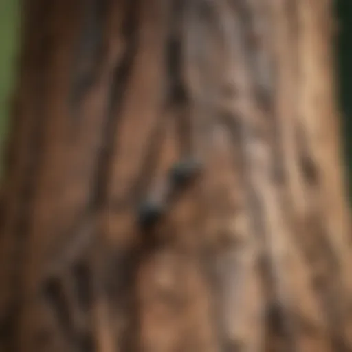 Close-up of carpenter ant damage on tree bark