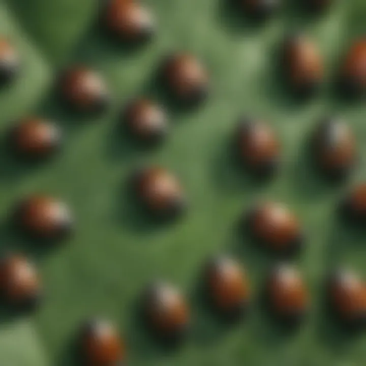 Close-up view of Japanese beetles on a leaf