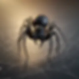 A close-up view of a black spider on a web