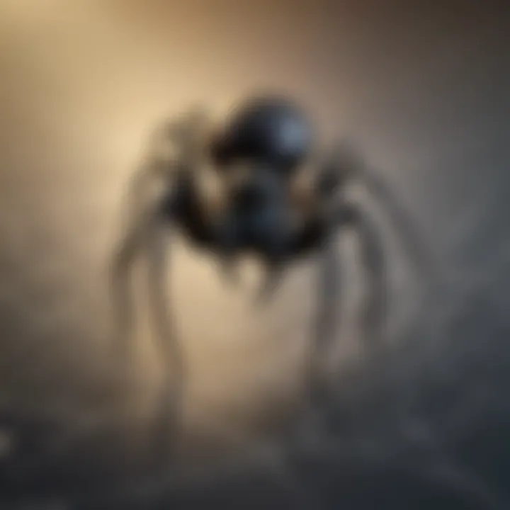 A close-up view of a black spider on a web