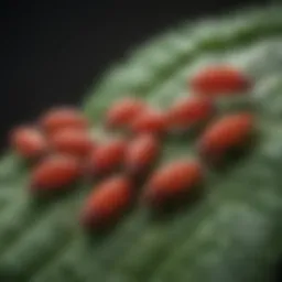 Illustration of red mites on a plant leaf