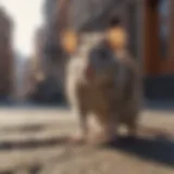 A close-up of an urban rat in a city environment