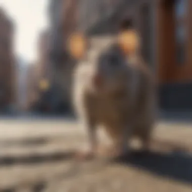A close-up of an urban rat in a city environment