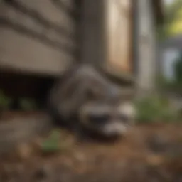 Raccoon peeking from under a house