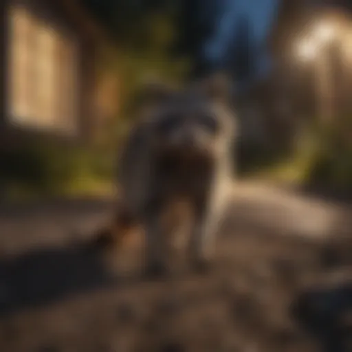 Raccoon in a backyard at night