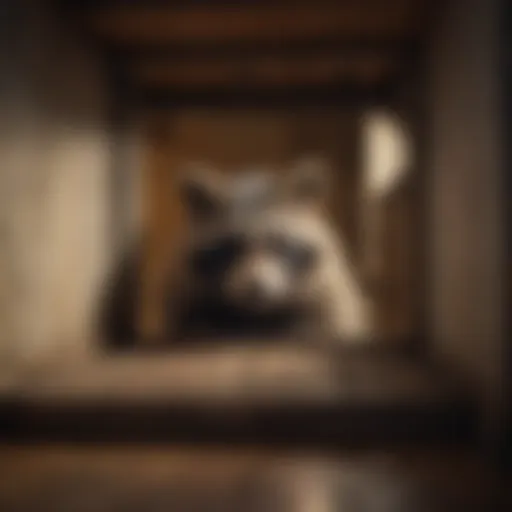 Raccoon peeking from attic opening