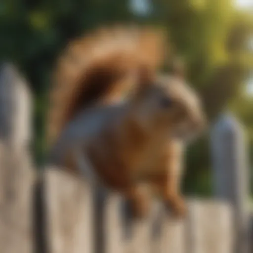 A squirrel climbing a garden fence