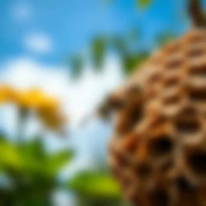 Close-up of wasp nest in a garden
