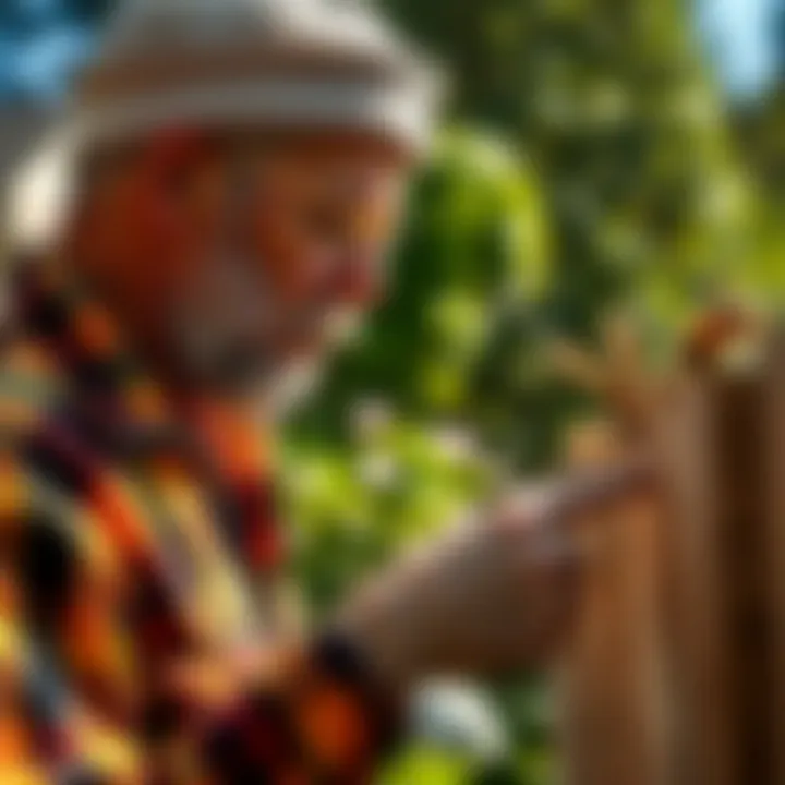 Homeowner inspecting outdoor area for wasp activity