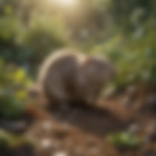 Close-up of a vole in a garden setting