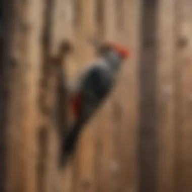 Close-up of a wooden house with visible woodpecker damage