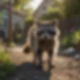 Raccoon inspecting a backyard