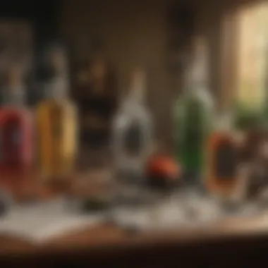 Variety of spider poisons displayed on a table