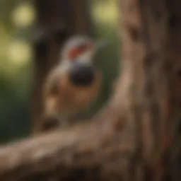 Flicker bird pecking on a tree trunk