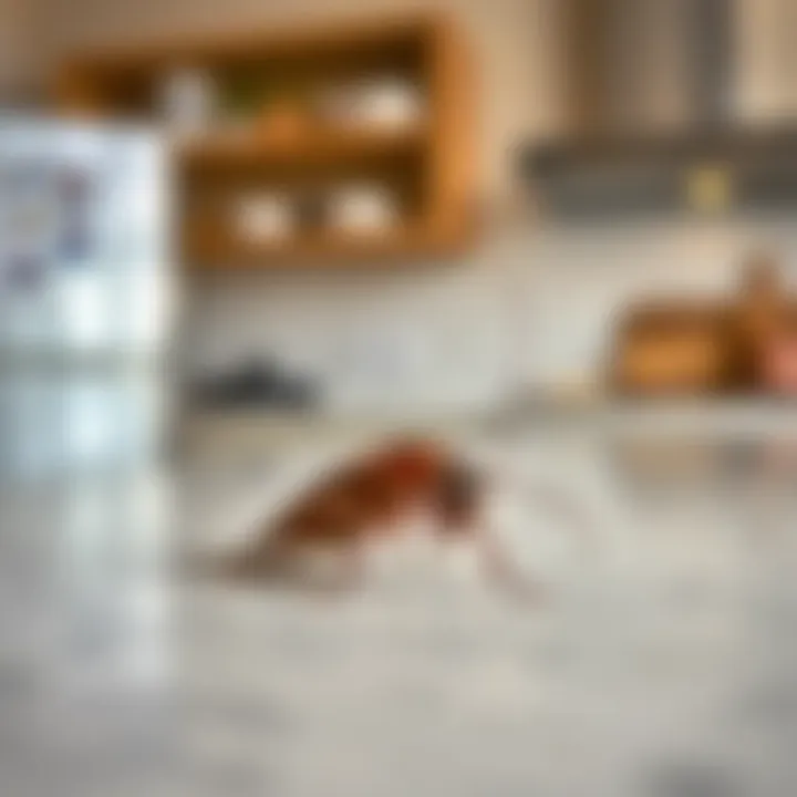 Close-up of an American cockroach on a kitchen counter