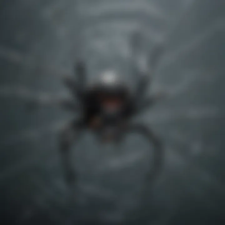 Close-up of a black widow spider in its web