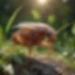 Close-up view of a flea on grass