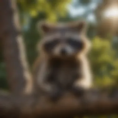 Raccoon observing from a tree
