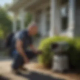 Professional pest control technician assessing a property for pest issues
