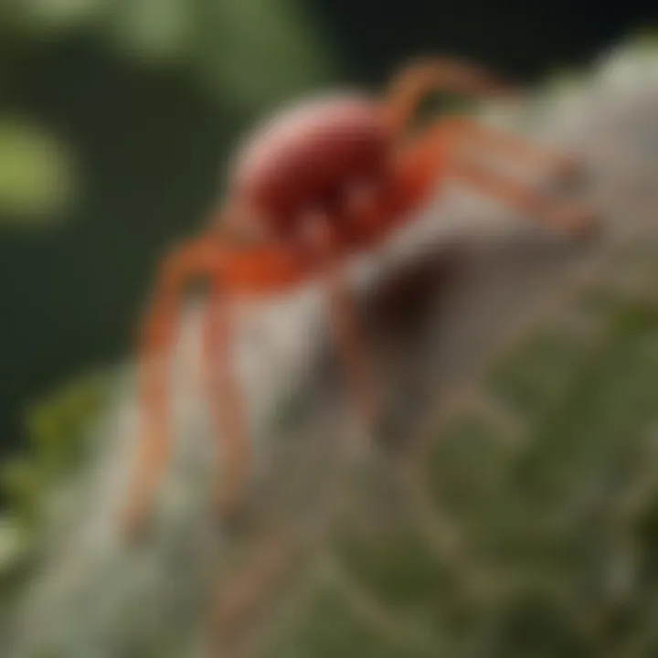 Close-up view of red spider mites on a leaf